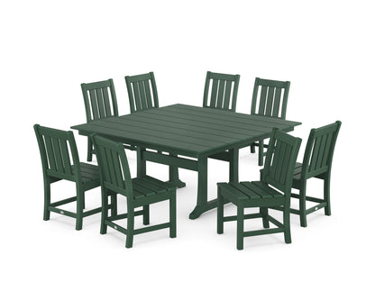 POLYWOOD Oxford Side Chair 9-Piece Square Farmhouse Dining Set with Trestle Legs in Green
