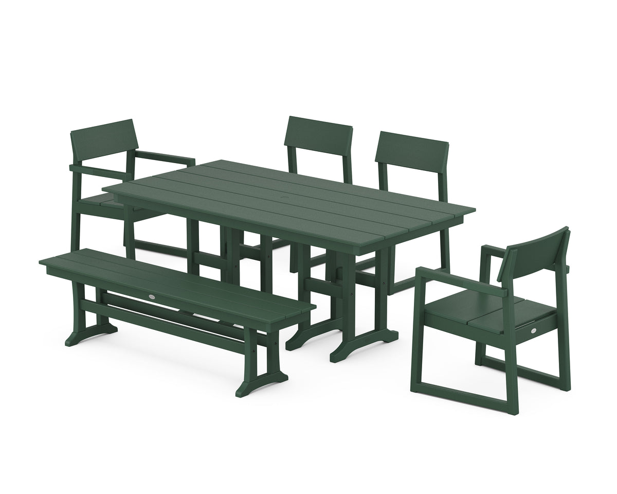 POLYWOOD EDGE 6-Piece Farmhouse Dining Set in Green