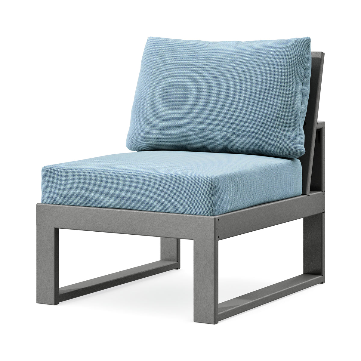 POLYWOOD Modular Armless Chair in Slate Grey / Lattice Sky Blue