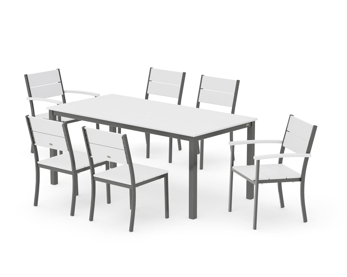 POLYWOOD Main Street 7-Piece Dining Set with Main Street 36" x 72" Dining Table in Charcoal / White