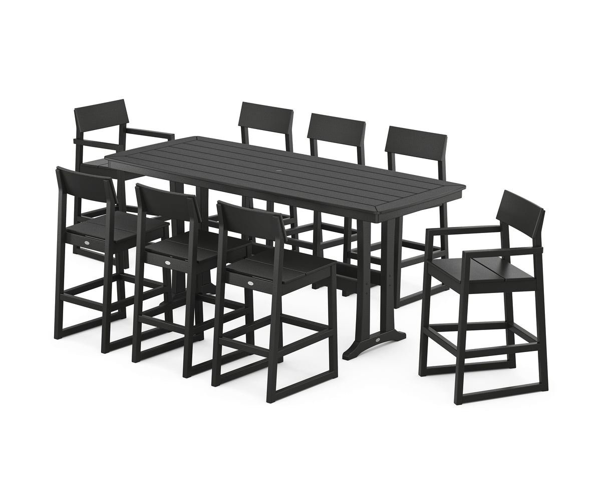 POLYWOOD EDGE 9-Piece Bar Set with Trestle Legs in Black