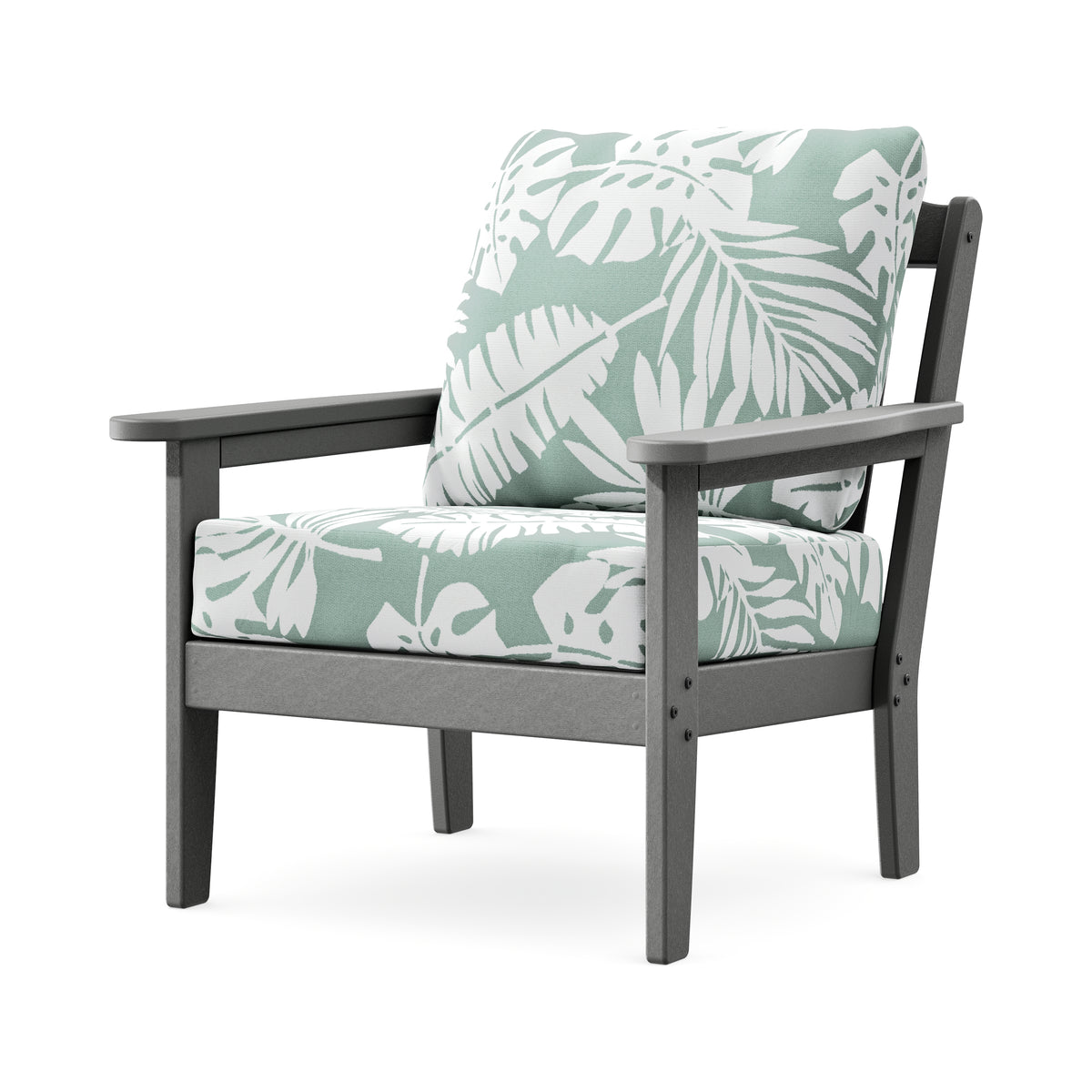 POLYWOOD Cottage Deep Seating Chair in Slate Grey / Leaf Glacier Spa