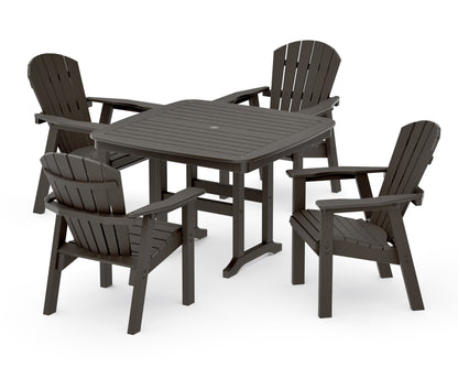POLYWOOD Seashell 5-Piece Dining Set with Trestle Legs - 44" Table in Vintage Coffee