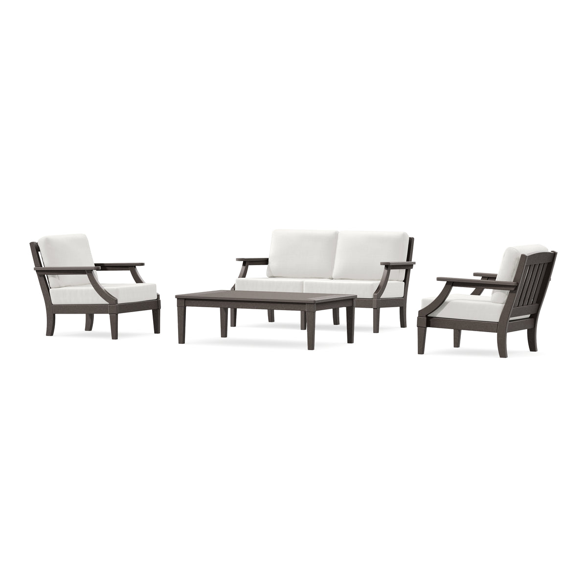 POLYWOOD PW Designer Series Estate Lounge 4-Piece Loveseat Set in Vintage Coffee / Natural Linen