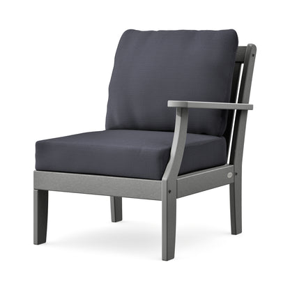 POLYWOOD Braxton Modular Right Arm Chair in Slate Grey / Midnight Linen