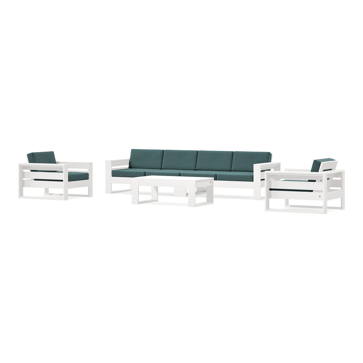 POLYWOOD PW Designer Series Latitude 5-Piece Lounge Sofa Set in Vintage White / Ocean Teal