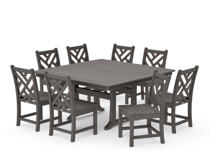 POLYWOOD Chippendale 9-Piece Nautical Trestle Dining Set in Driftwood