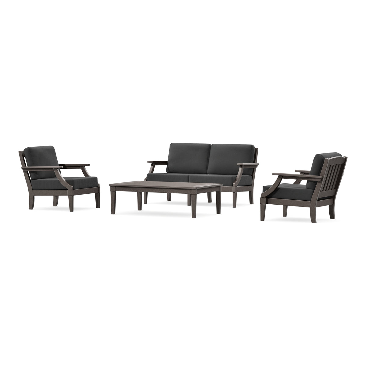 POLYWOOD PW Designer Series Estate Lounge 4-Piece Loveseat Set in Vintage Coffee / Spectrum Carbon