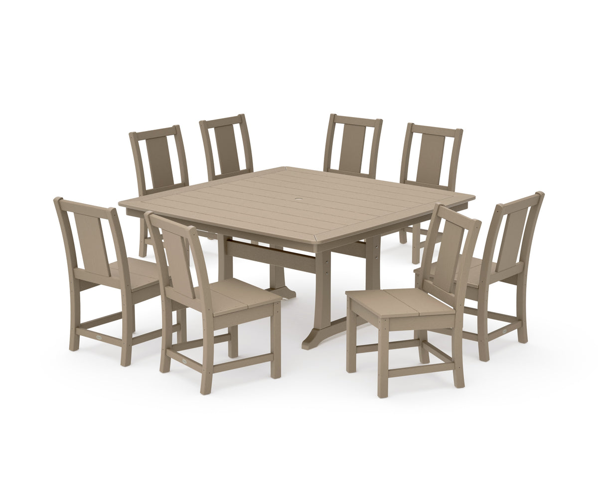 POLYWOOD Prairie Side Chair 9-Piece Square Dining Set with Trestle Legs in Vintage Sahara