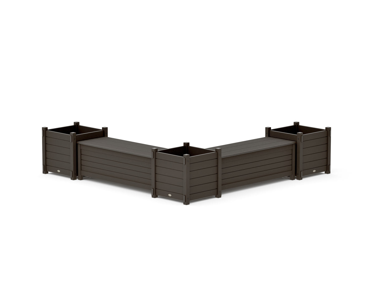 POLYWOOD 48" Nautical L-Shaped Planter Storage Bench Corner Set - Large in Vintage Coffee