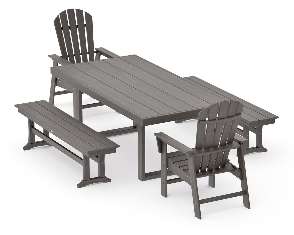 POLYWOOD South Beach 5-Piece Dining Set with Benches - 39" x 78" Table in Driftwood