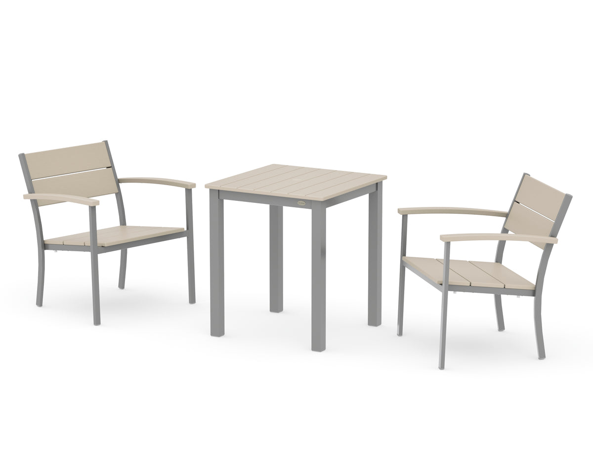 POLYWOOD Main Street 3-Piece Square Dining Set in Silver / Sand