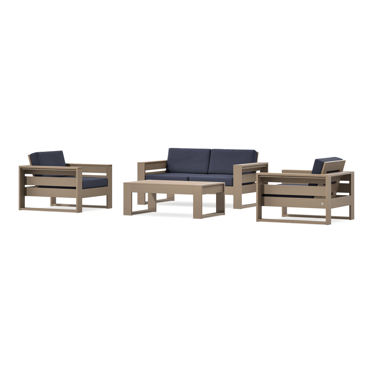 POLYWOOD PW Designer Series Latitude 4-Piece Lounge Loveseat Set in Vintage Sahara / Navy Linen