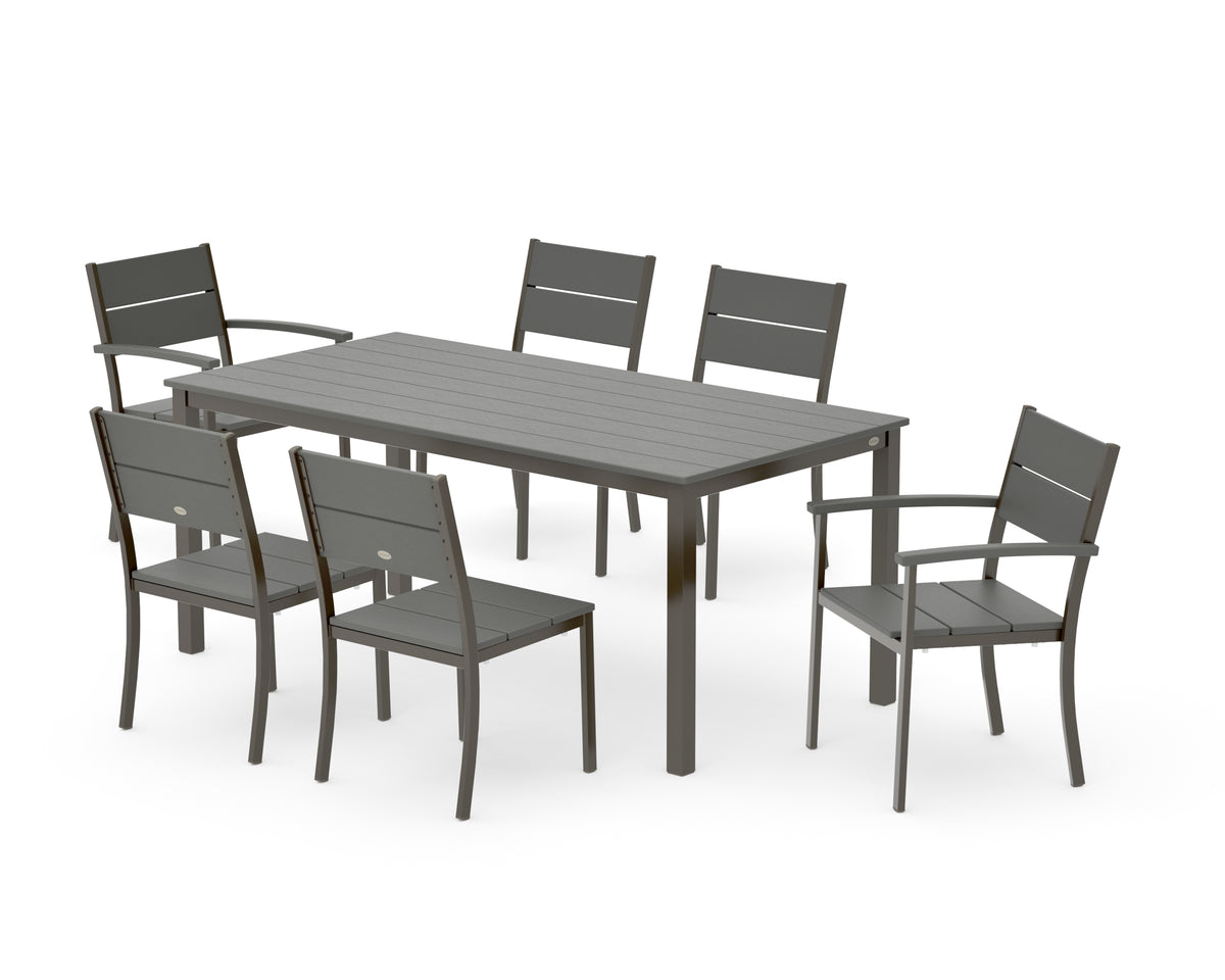 POLYWOOD Main Street 7-Piece Dining Set with Main Street 36" x 72" Dining Table in Bronze / Slate Grey