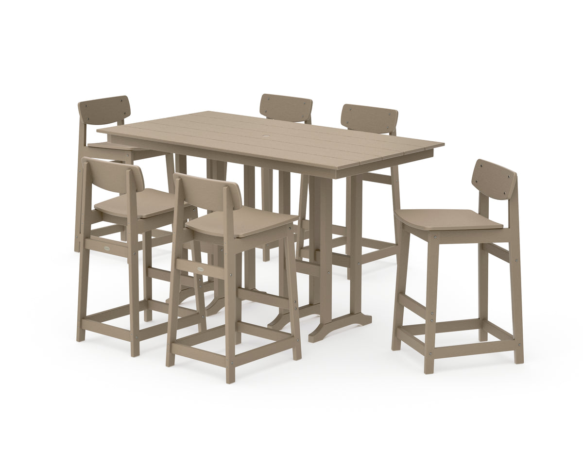 POLYWOOD Modern Studio Urban Lowback Bar Chair 7-Piece Set in Vintage Sahara