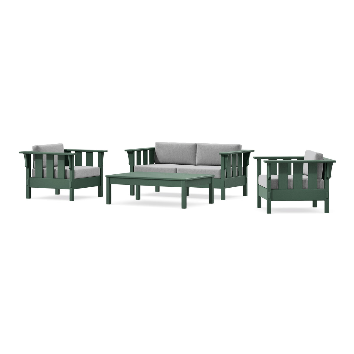 POLYWOOD Acadia 4-Piece Deep Seating Set with Loveseat in Green / Grey Mist