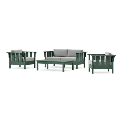 POLYWOOD Acadia 4-Piece Deep Seating Set with Loveseat in Green / Grey Mist