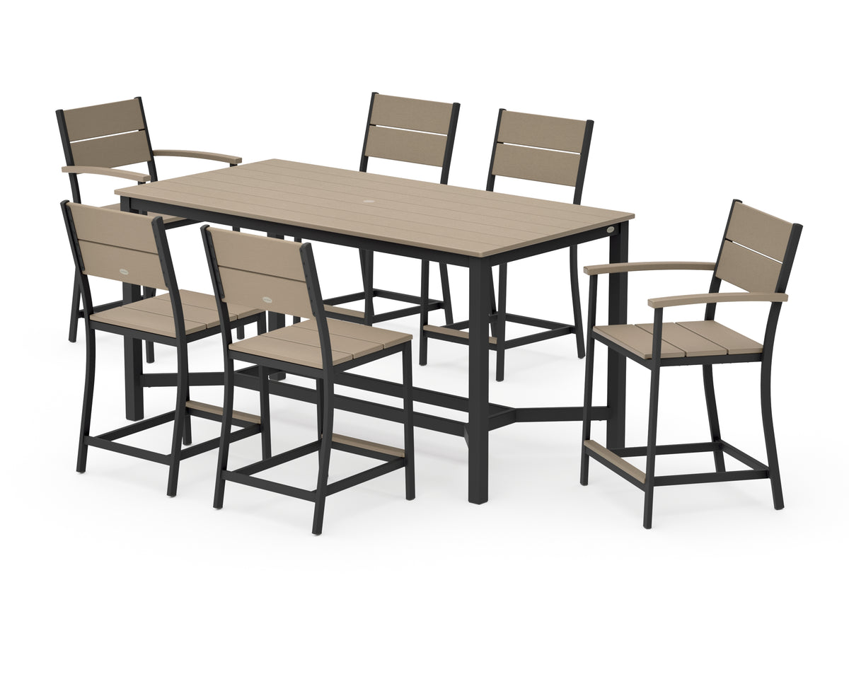 POLYWOOD Main Street 7-Piece Counter Set in Black / Vintage Sahara