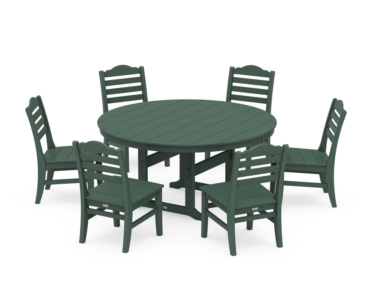 POLYWOOD Savannah 7-Piece Side Chair Round Farmhouse Dining Set in Green