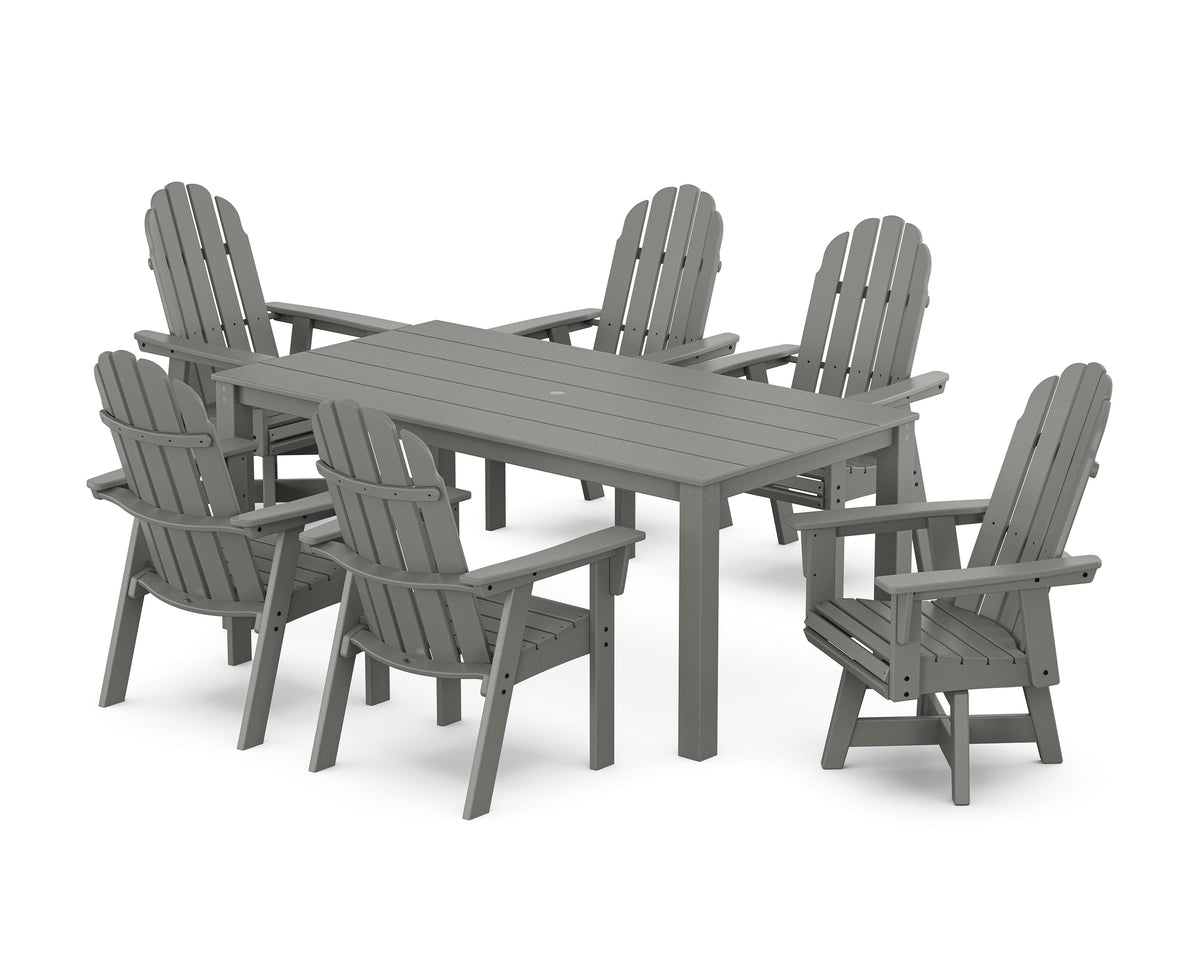 POLYWOOD Vineyard Curveback Adirondack 7-Piece Parsons Swivel Dining Set in Slate Grey