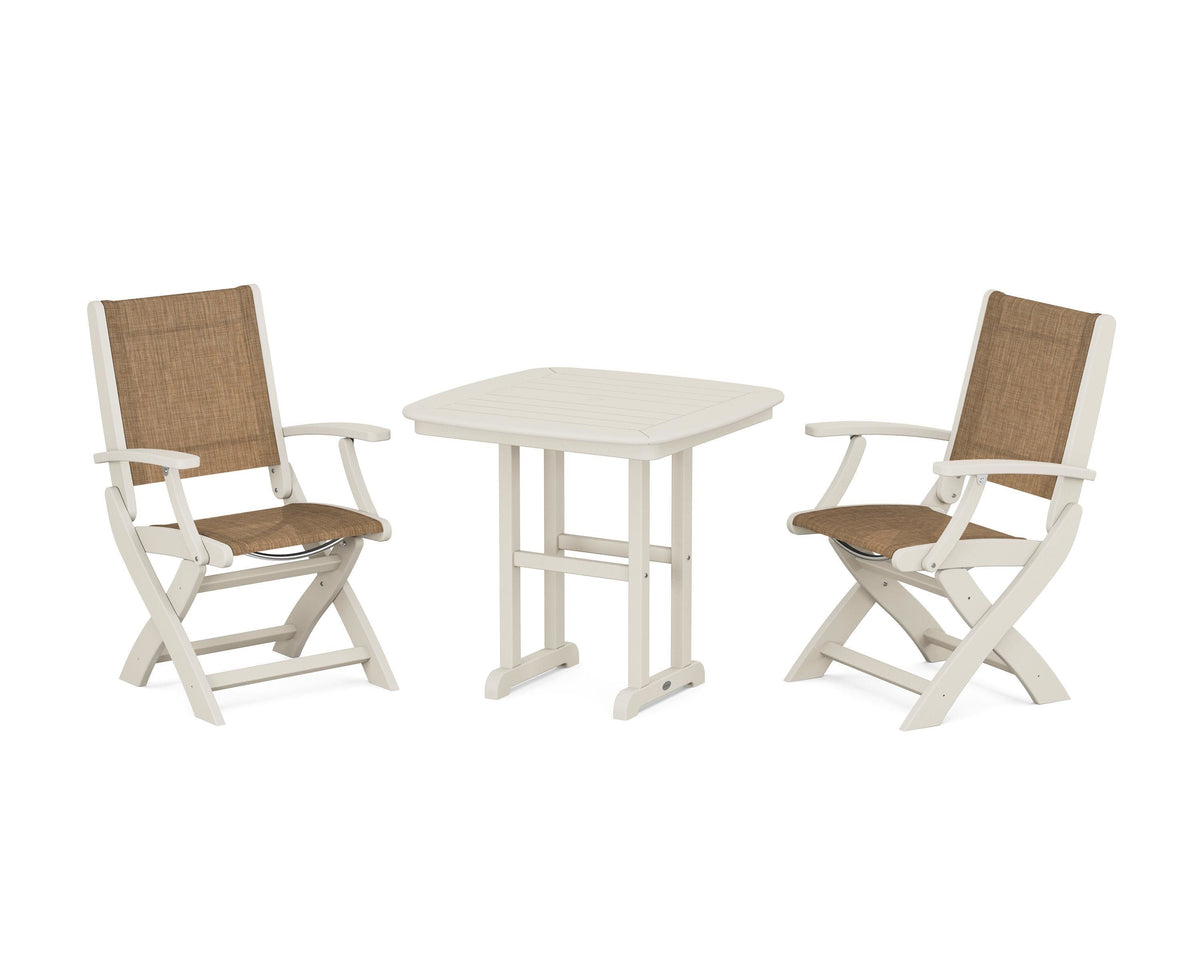 POLYWOOD Coastal Folding Chair 3-Piece Dining Set in Sand / Burlap