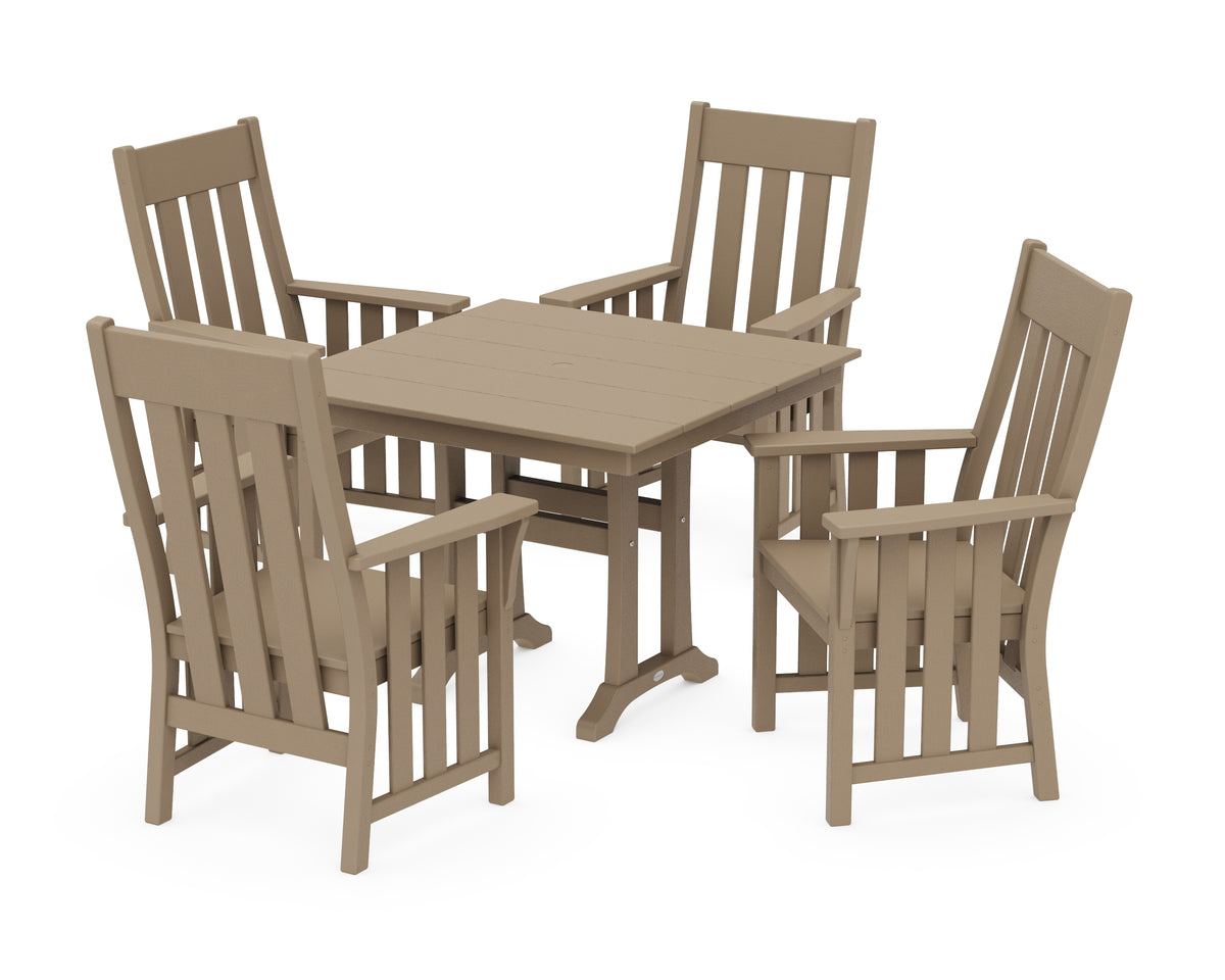 POLYWOOD Acadia 5-Piece Farmhouse Dining Set with Trestle Legs in Vintage Sahara