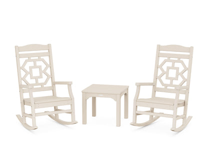 POLYWOOD Chinoiserie 3-Piece Rocking Chair Set in Sand