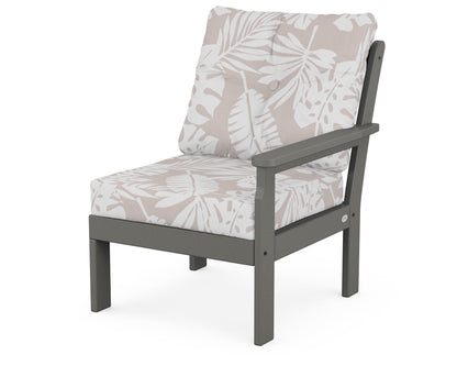 POLYWOOD Vineyard Modular Right Arm Chair in Slate Grey / Leaf Dune Burlap