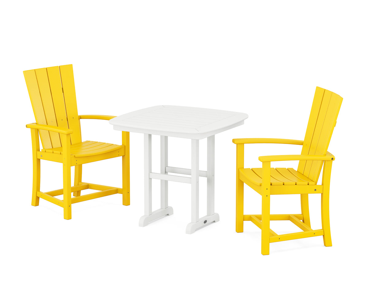 POLYWOOD Quattro 3-Piece Dining Set in Lemon / White