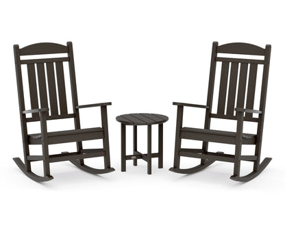 POLYWOOD Presidential 3-Piece Rocker Set with Round Side Table in Vintage Coffee