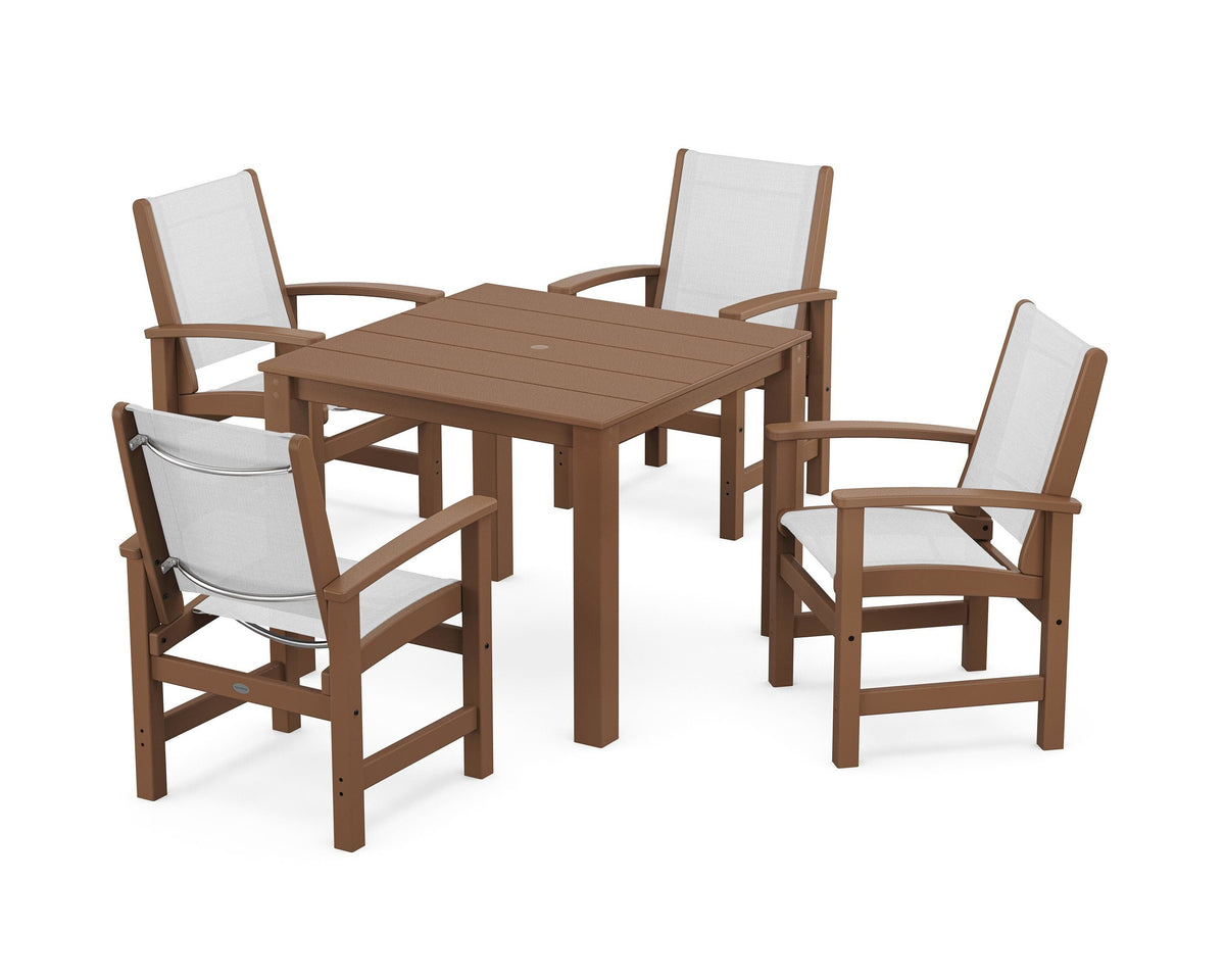 POLYWOOD Coastal 5-Piece Parsons Dining Set in Teak / White