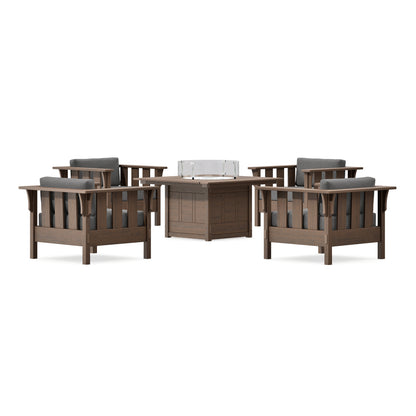 POLYWOOD Acadia 5-Piece Deep Seating Set with Fire Pit Table in Kona