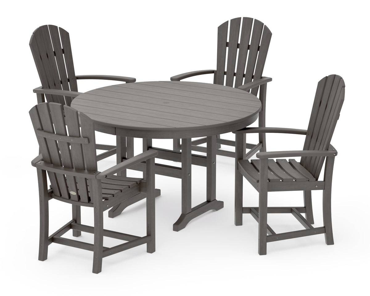 POLYWOOD Palm Coast 5-Piece Round Farmhouse Dining Set in Driftwood