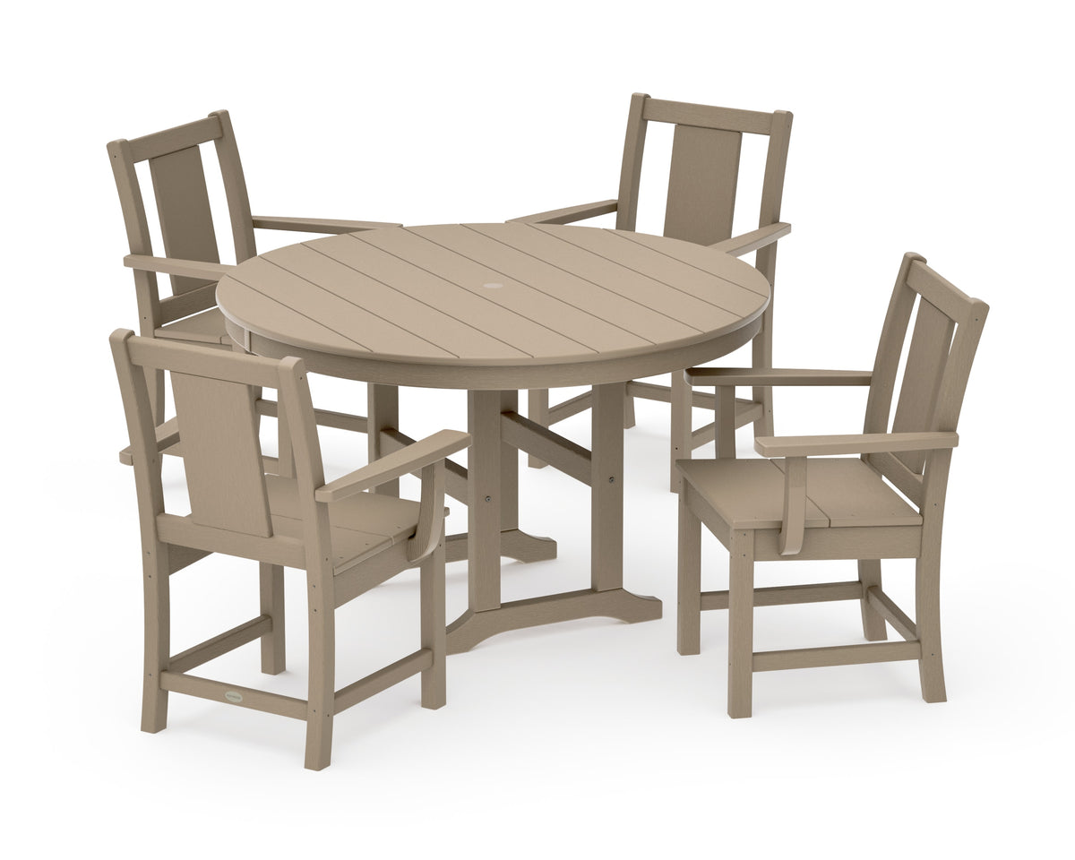 POLYWOOD Prairie 5-Piece Round Farmhouse Dining Set in Vintage Sahara