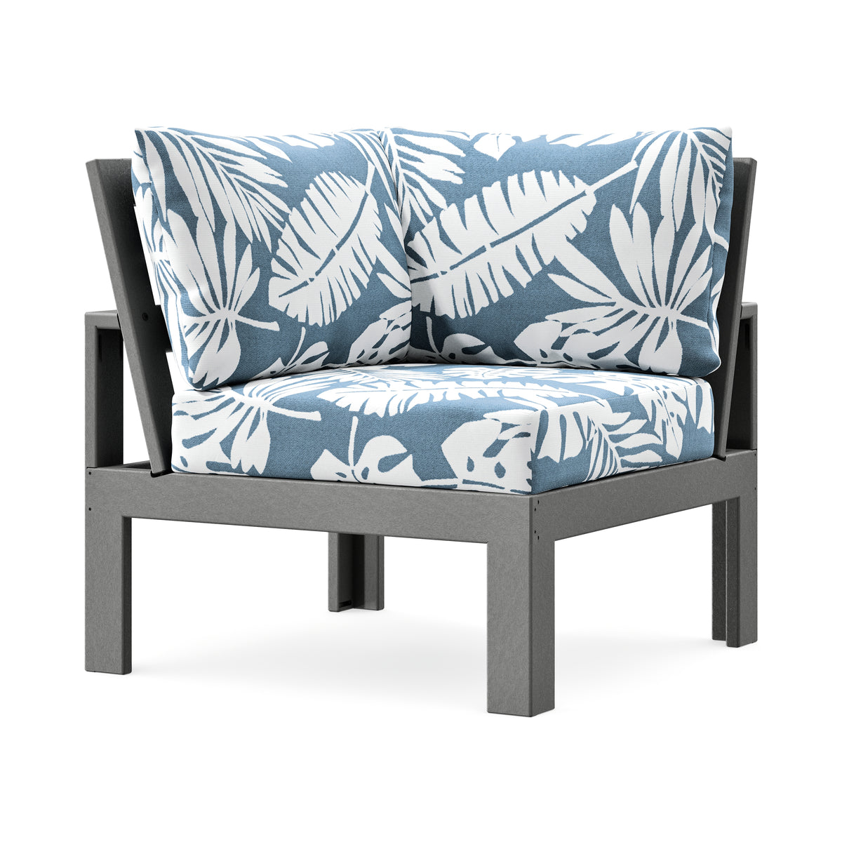 POLYWOOD Modular Corner Chair in Slate Grey / Leaf Sky Blue