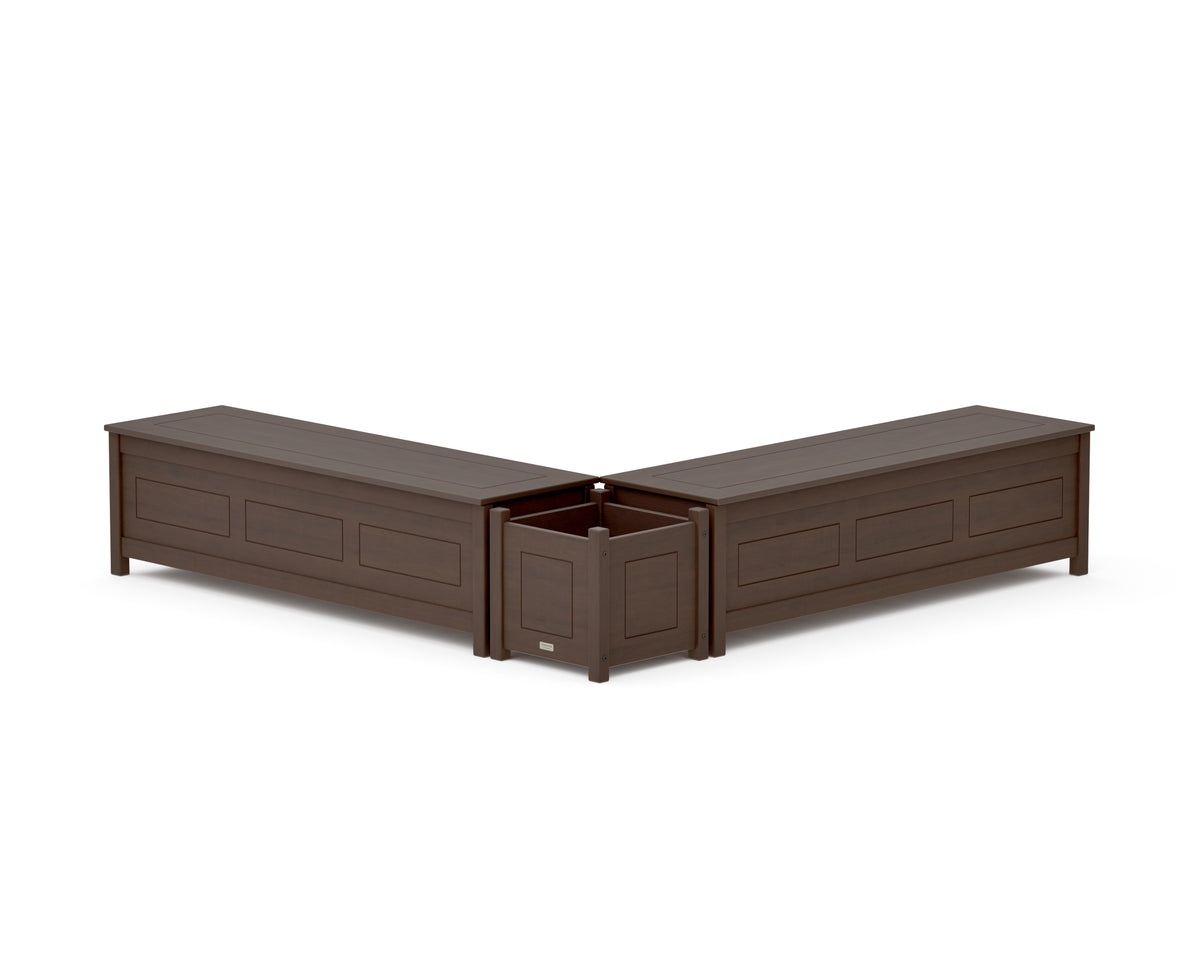 POLYWOOD 60" Country Living L-Shaped Planter Storage Bench Set in Kona