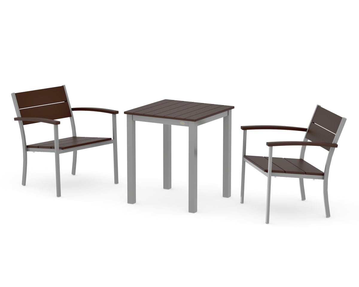 POLYWOOD Main Street 3-Piece Square Dining Set in Silver / Mahogany
