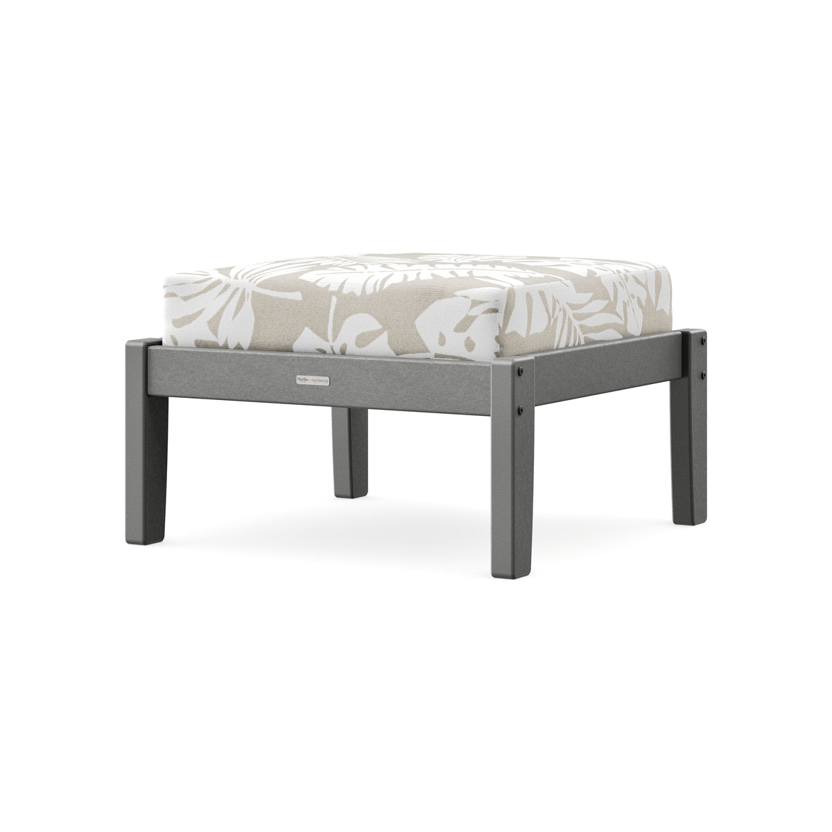 POLYWOOD Chinoiserie Deep Seating Ottoman in Slate Grey / Leaf Dune Burlap