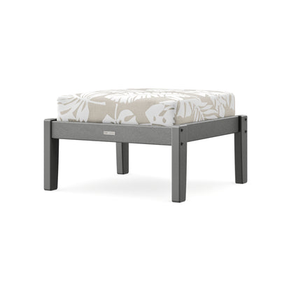POLYWOOD Chinoiserie Deep Seating Ottoman in Slate Grey / Leaf Dune Burlap