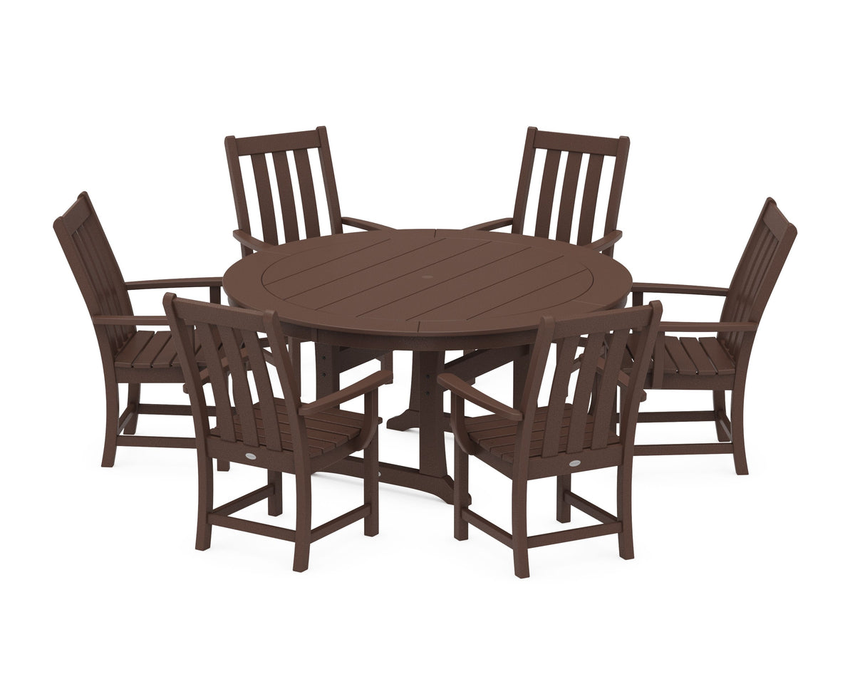 POLYWOOD Vineyard 7-Piece Arm Chair Round Dining Set in Mahogany