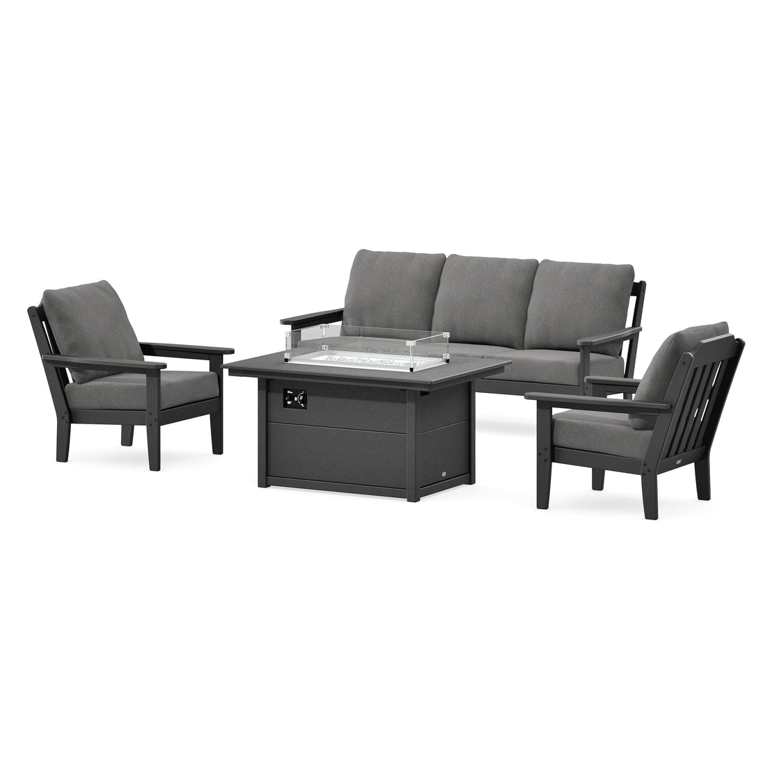POLYWOOD Country Living Cottage Deep Seating Fire Pit Table Set in Black