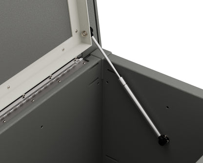Angled view of the POLYWOOD 68" Storage Box Table in Slate Grey (2)
