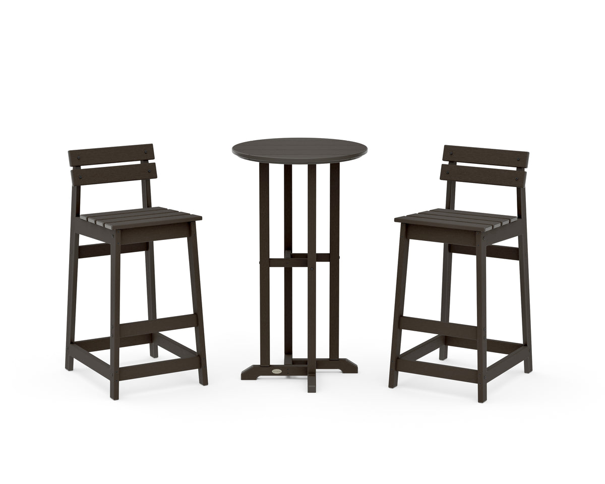 POLYWOOD Modern Studio Plaza Lowback Bar Chair 3-Piece Bistro Set in Vintage Coffee