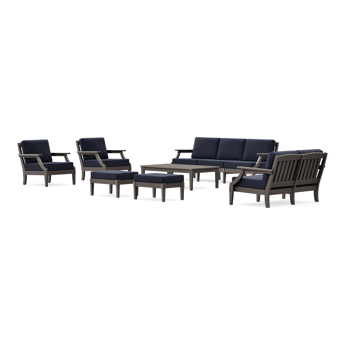 POLYWOOD PW Designer Series Estate 7-Piece Lounge Sofa Set in Vintage Coffee / Navy