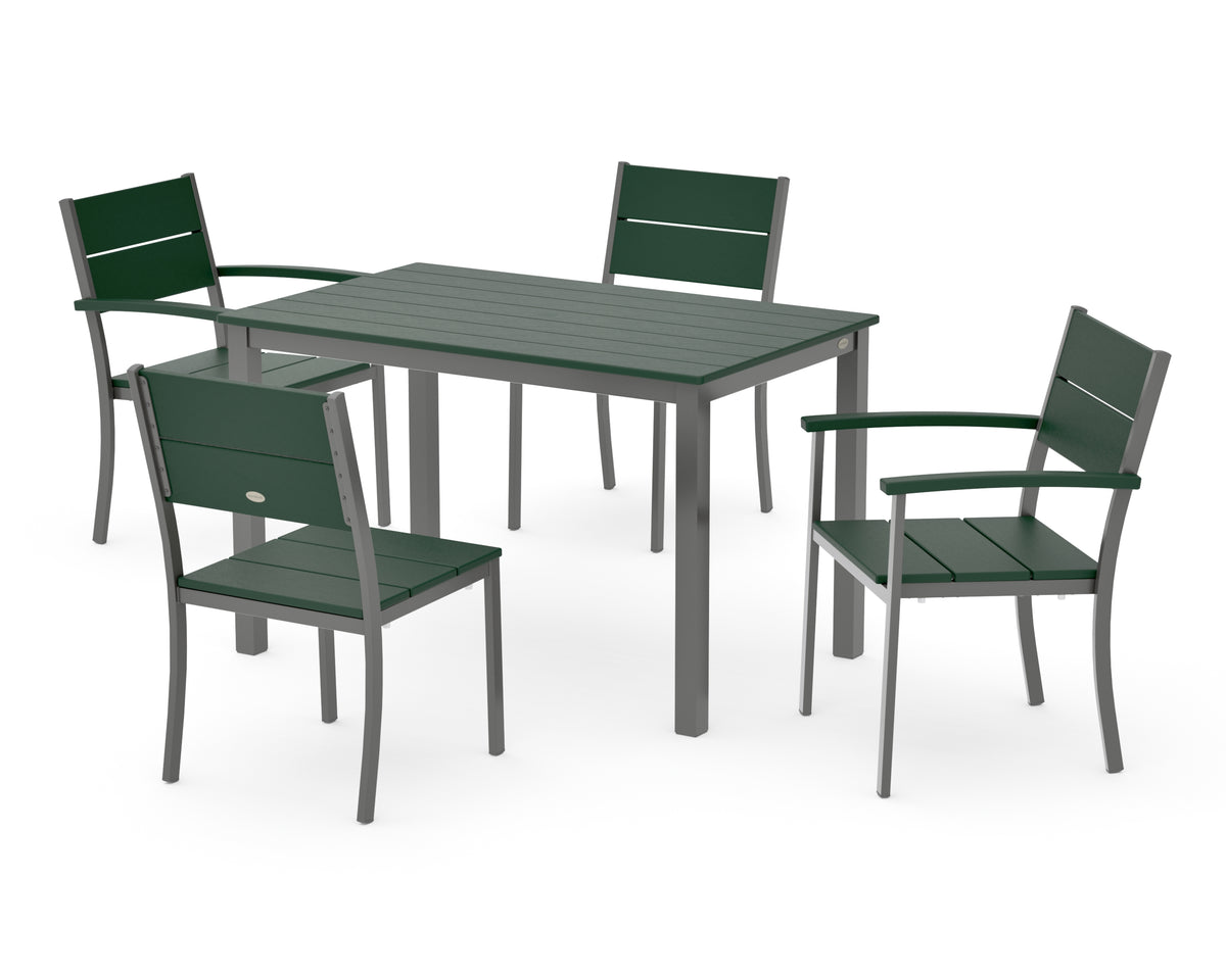 POLYWOOD Main Street 5-Piece Dining Set with Main Street 30 x 48 Dining Table in Charcoal / Green