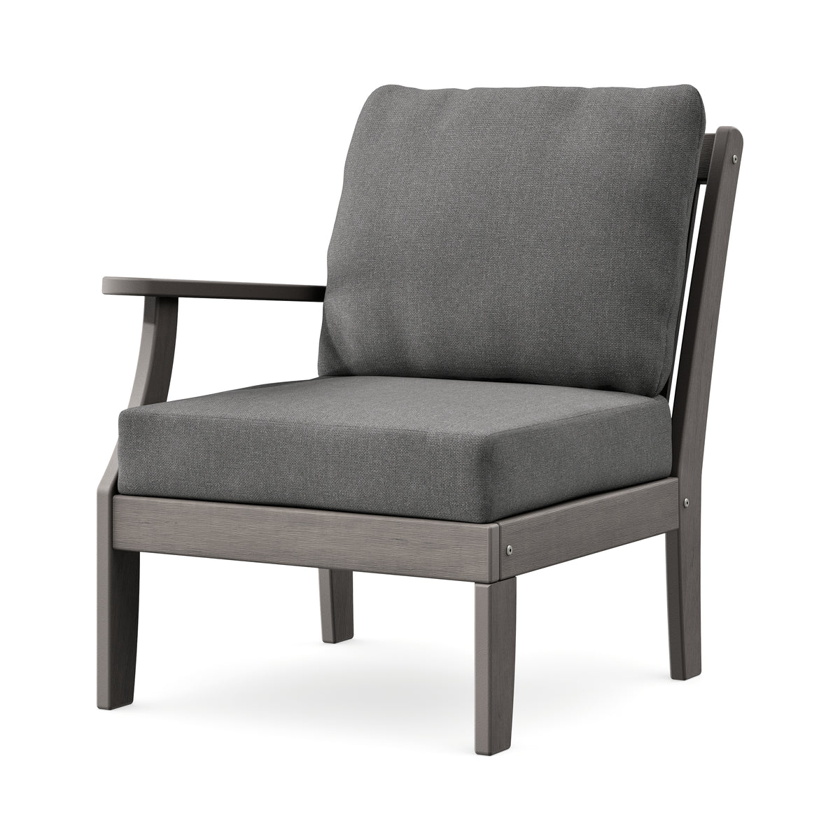 POLYWOOD Braxton Modular Left Arm Chair in Driftwood / Ash Charcoal