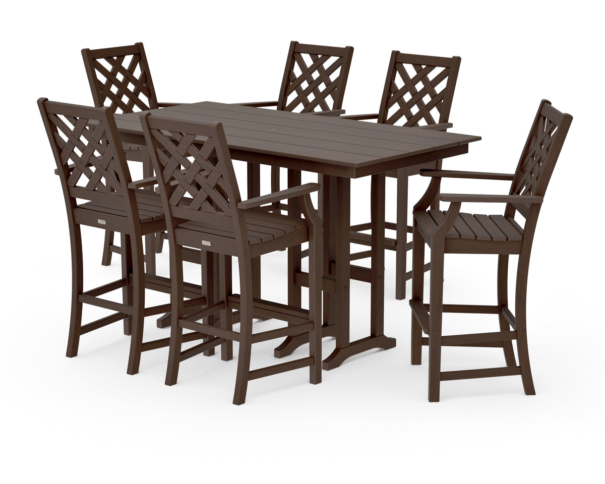 POLYWOOD Country Living Wovendale Arm Chair 7-Piece Farmhouse Bar Set in Kona