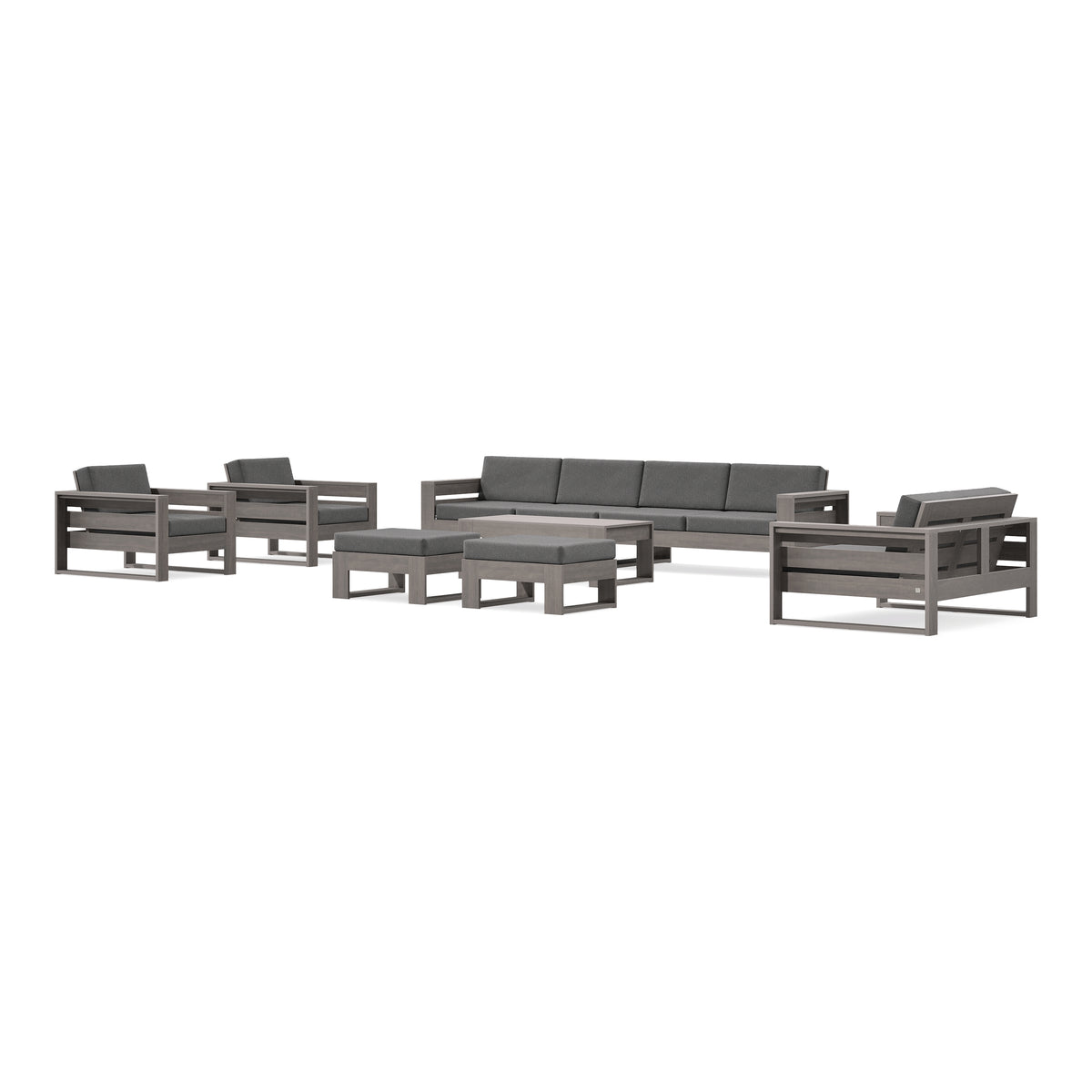 POLYWOOD PW Designer Series Latitude 8-Piece Lounge Sofa Set in Driftwood / Ash Charcoal