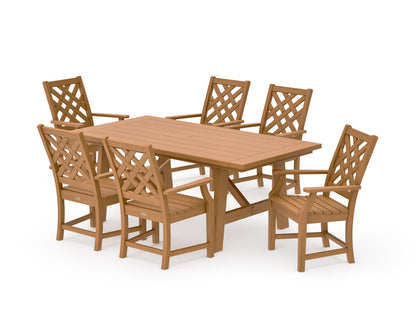 POLYWOOD Wovendale Arm Chair 7-Piece Rustic Farmhouse Dining Set in Natural