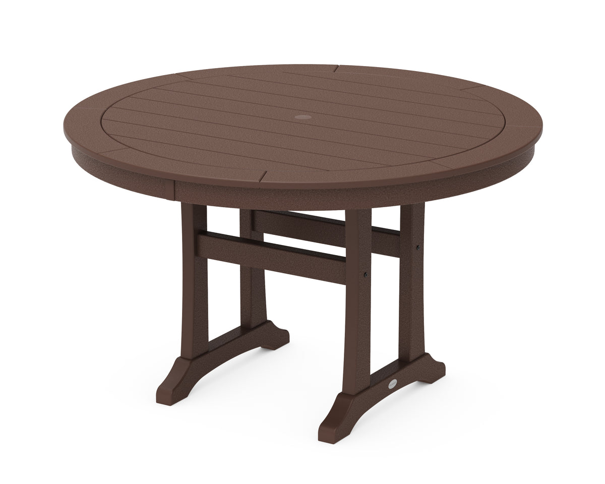 POLYWOOD Nautical Trestle 48" Round Dining Table in Mahogany